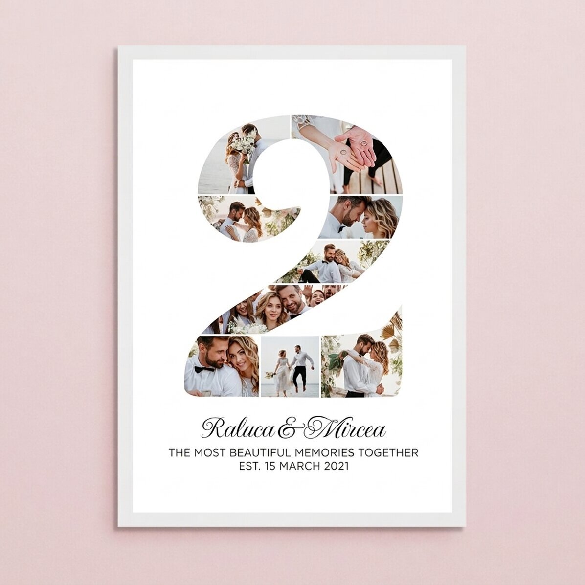 Personalised painting with the number 2, photos and message - Relationship anniversary