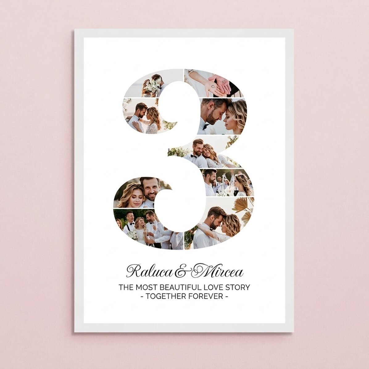 Personalised painting with the number 3, photos and message - Relationship anniversary