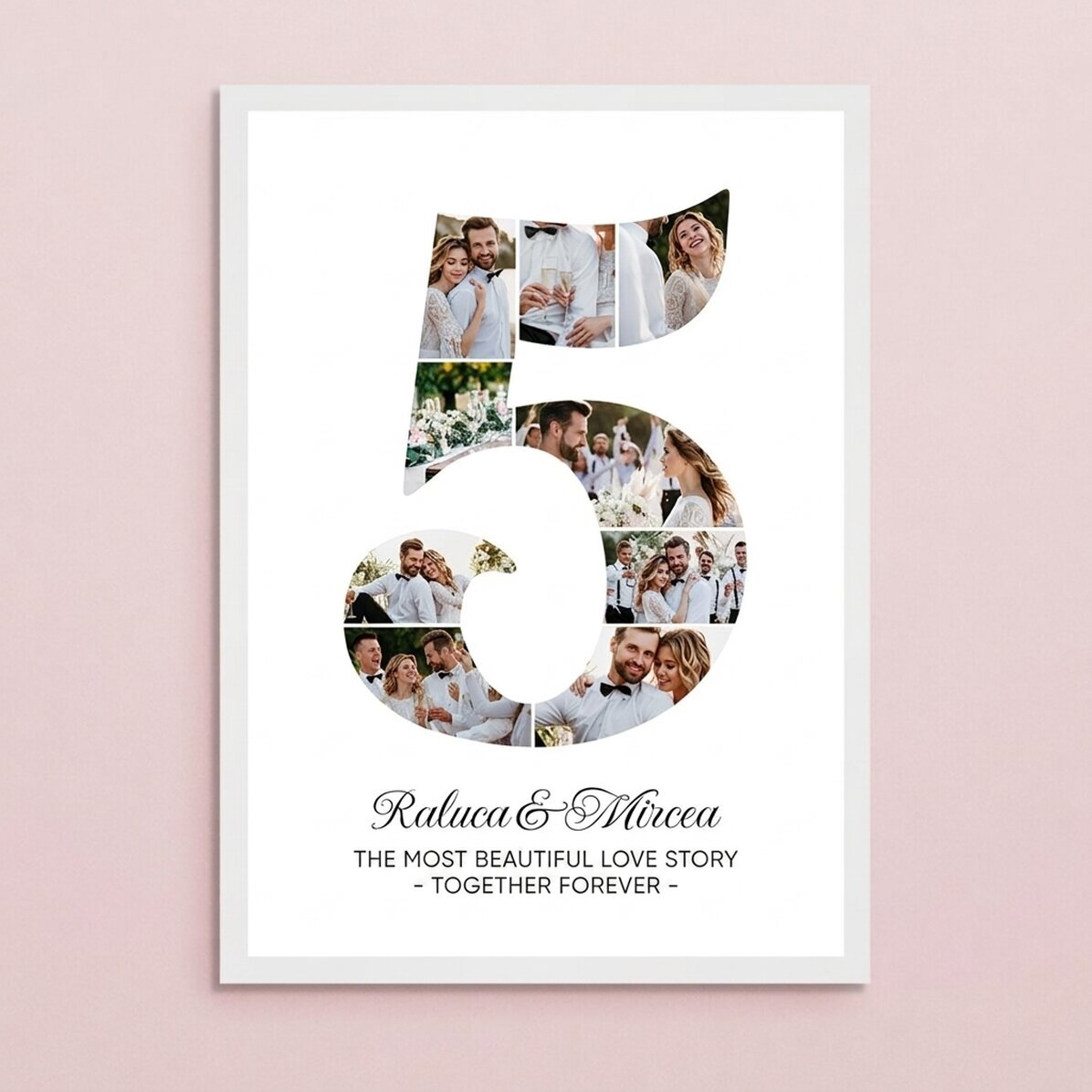 Personalised painting with the number 5, photos and message - Relationship anniversary