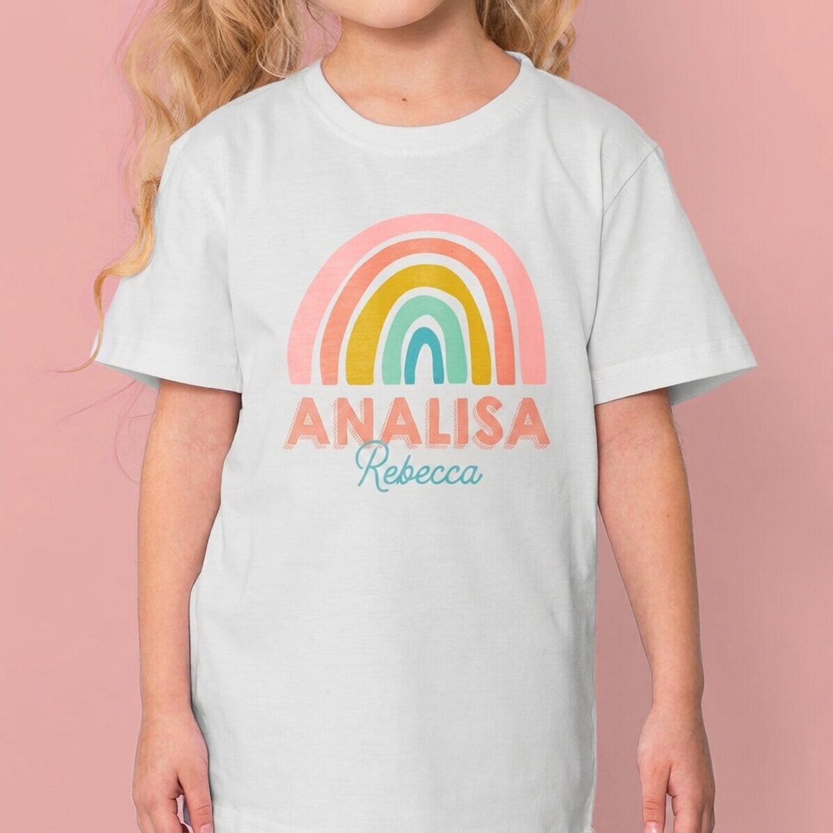 Personalised cotton T-shirt for children with name - Rainbow