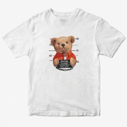 Custom cotton T-shirt with text - Prison teddy bear