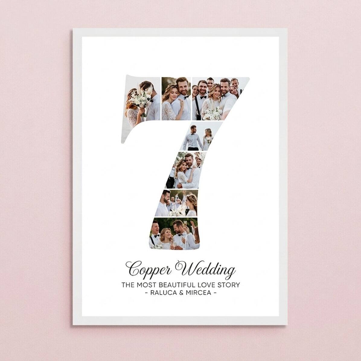 Personalised painting with the number 7, photos and message - Relationship anniversary