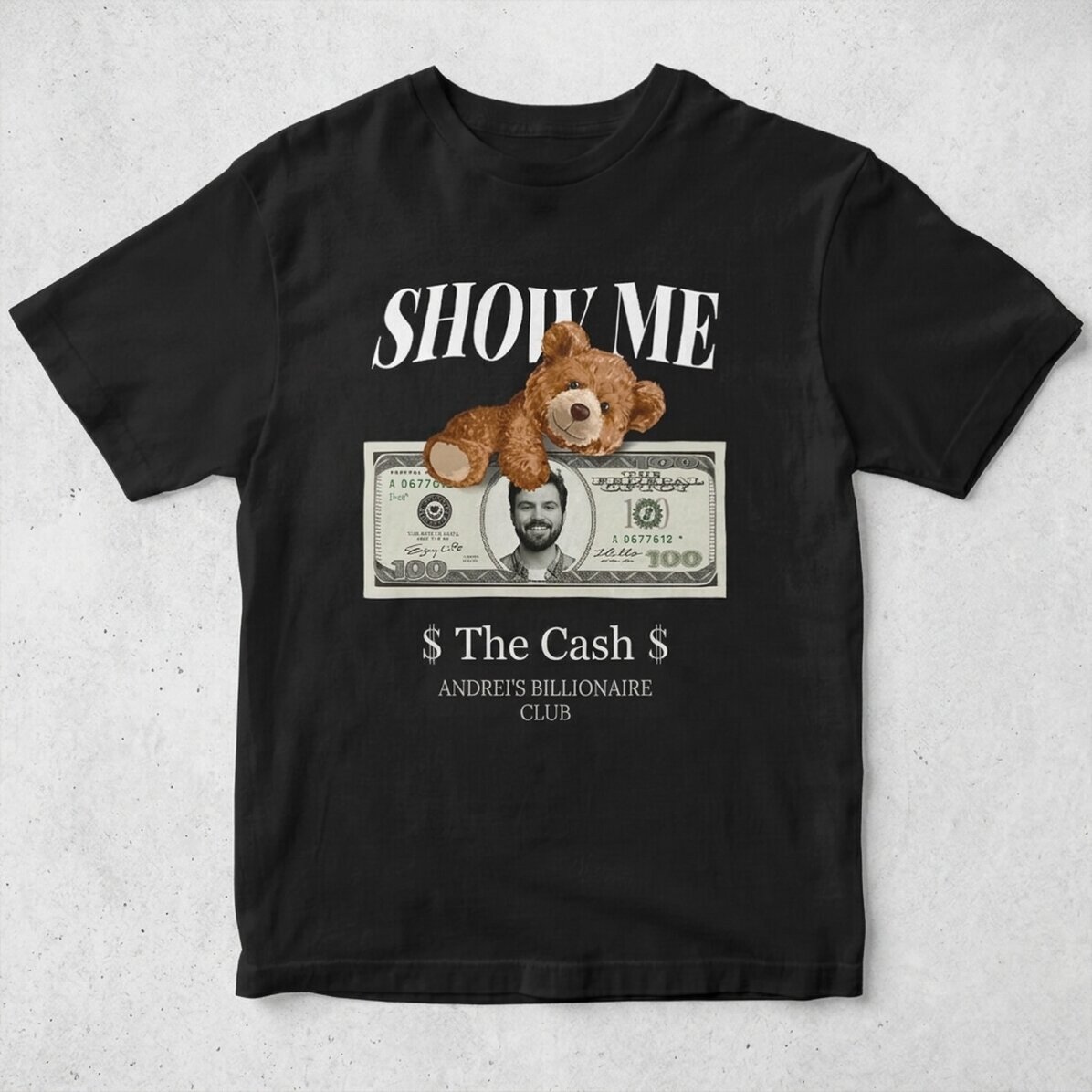 Custom cotton T-shirt with photo and text - Show me the money