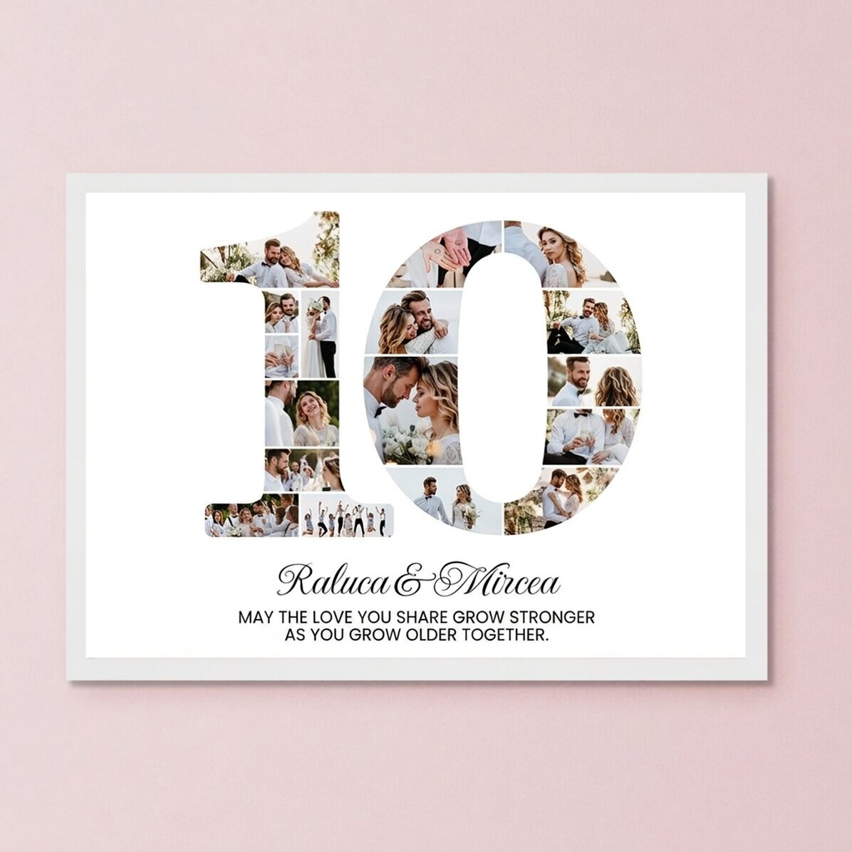 Personalised painting with the number 10, photos and message - Relationship anniversary