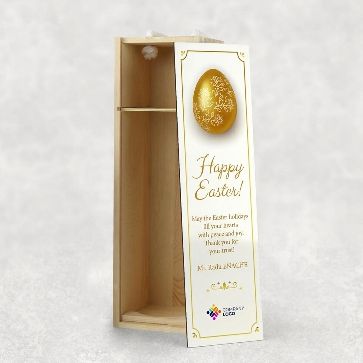 Personalised wine box with logo and message - Happy Easter!