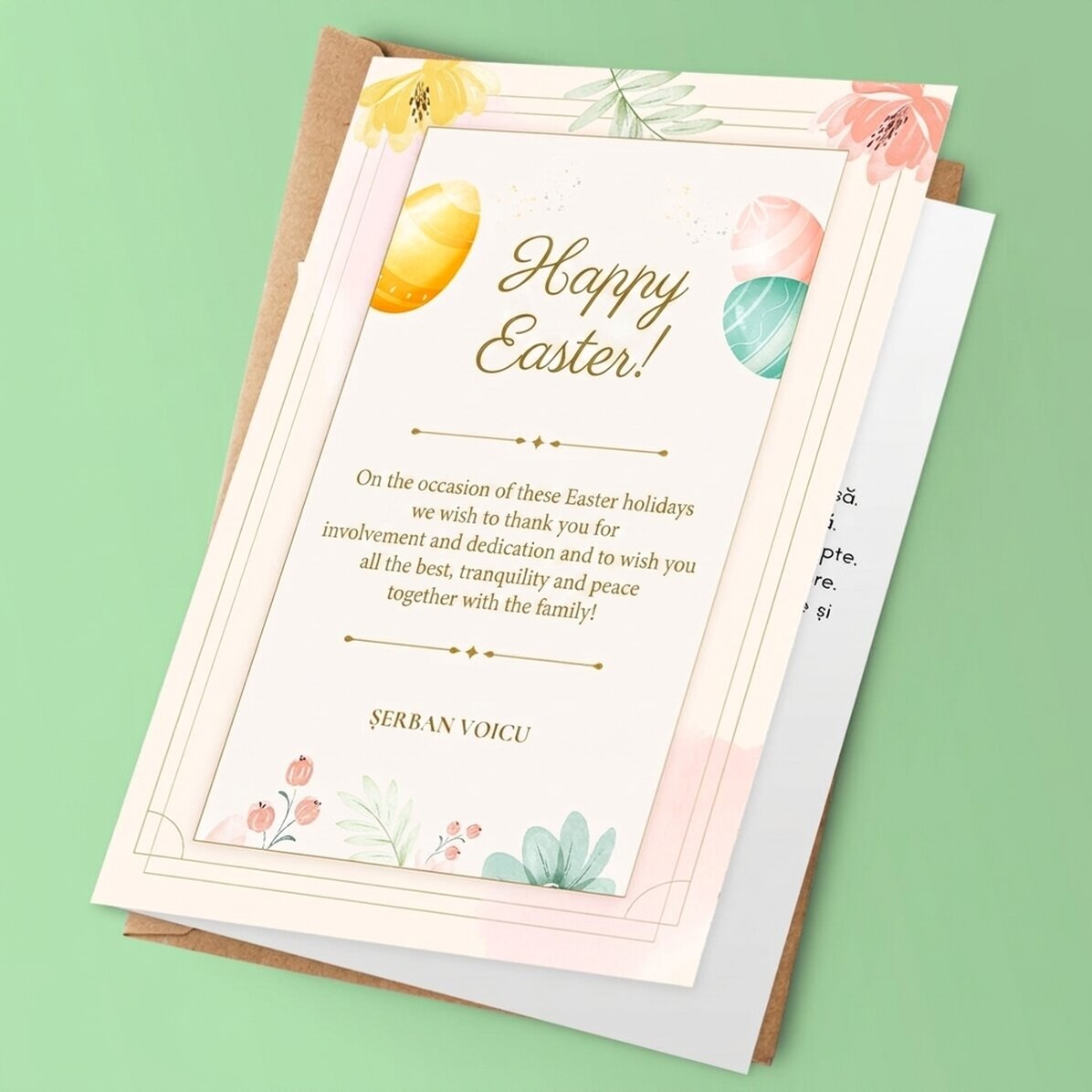 Personalised card with logo and Easter message
