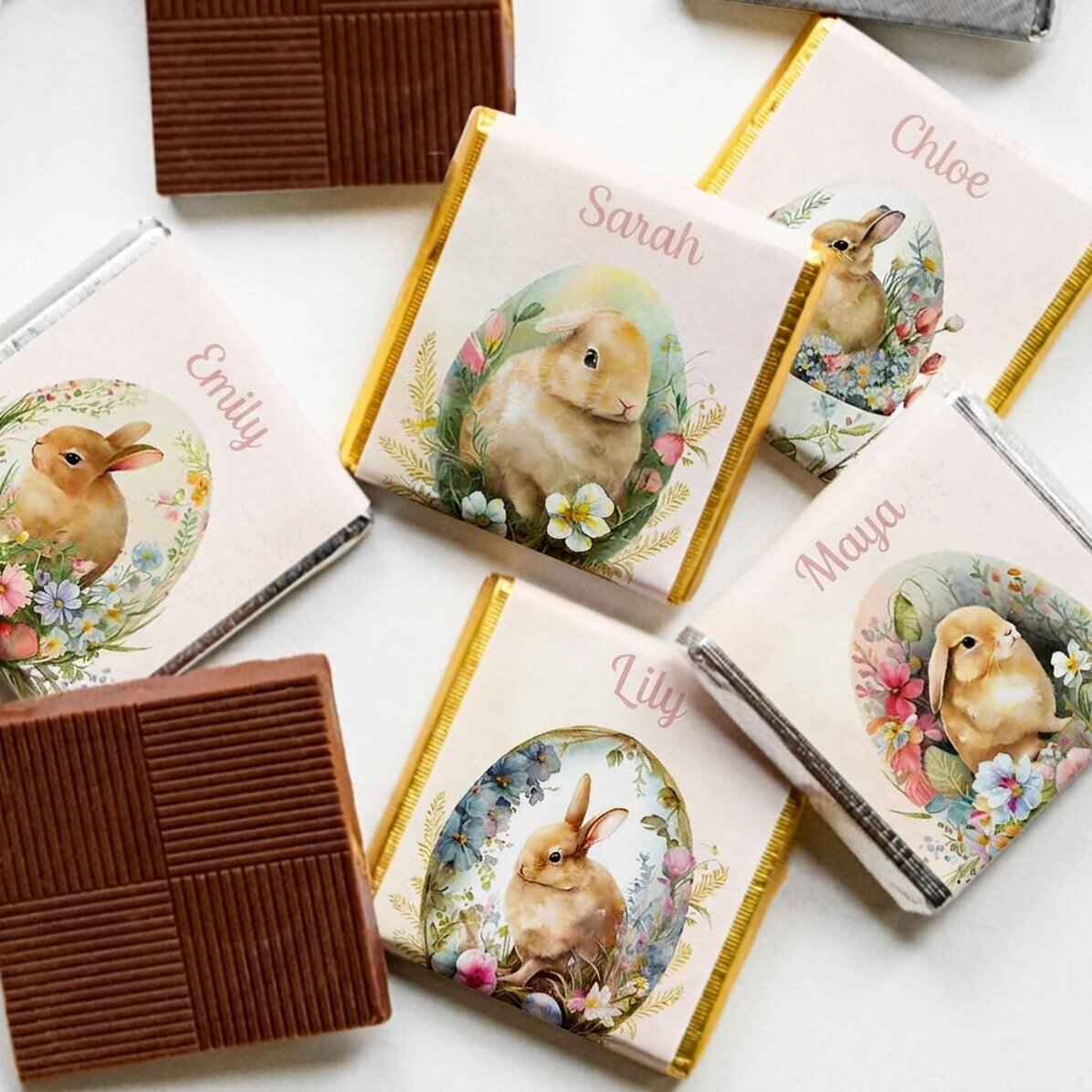 Set of 5 mini chocolates personalised with a message - Easter bunnies