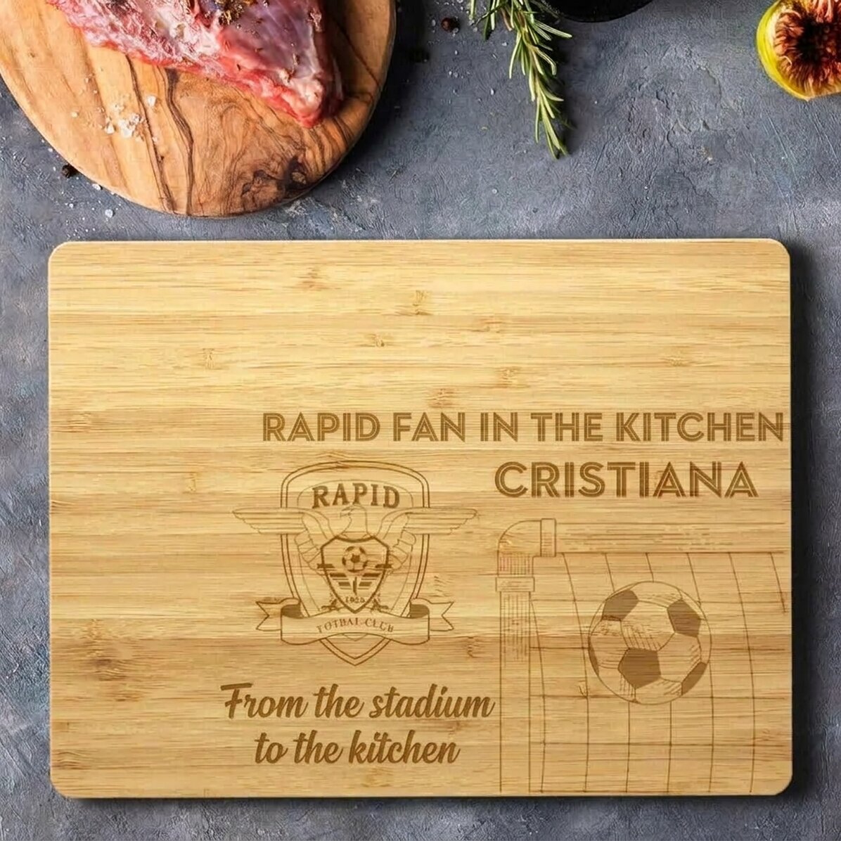 FC Rapid rectangular bamboo chopping board personalised with text - From the stadium to the kitchen
