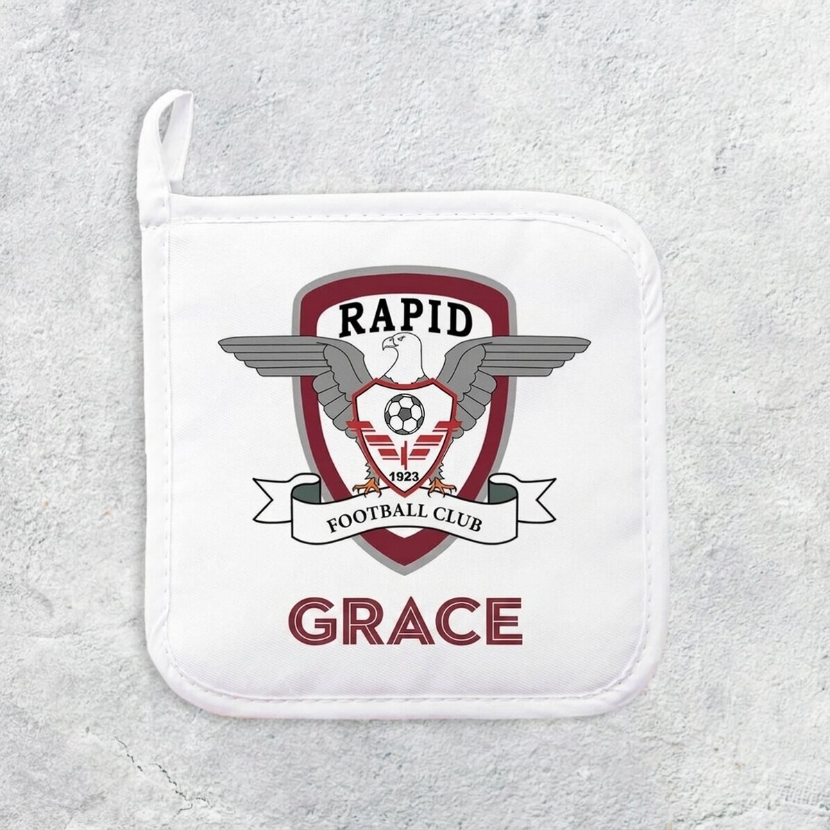 Personalised FC Rapid hot pot holder with name