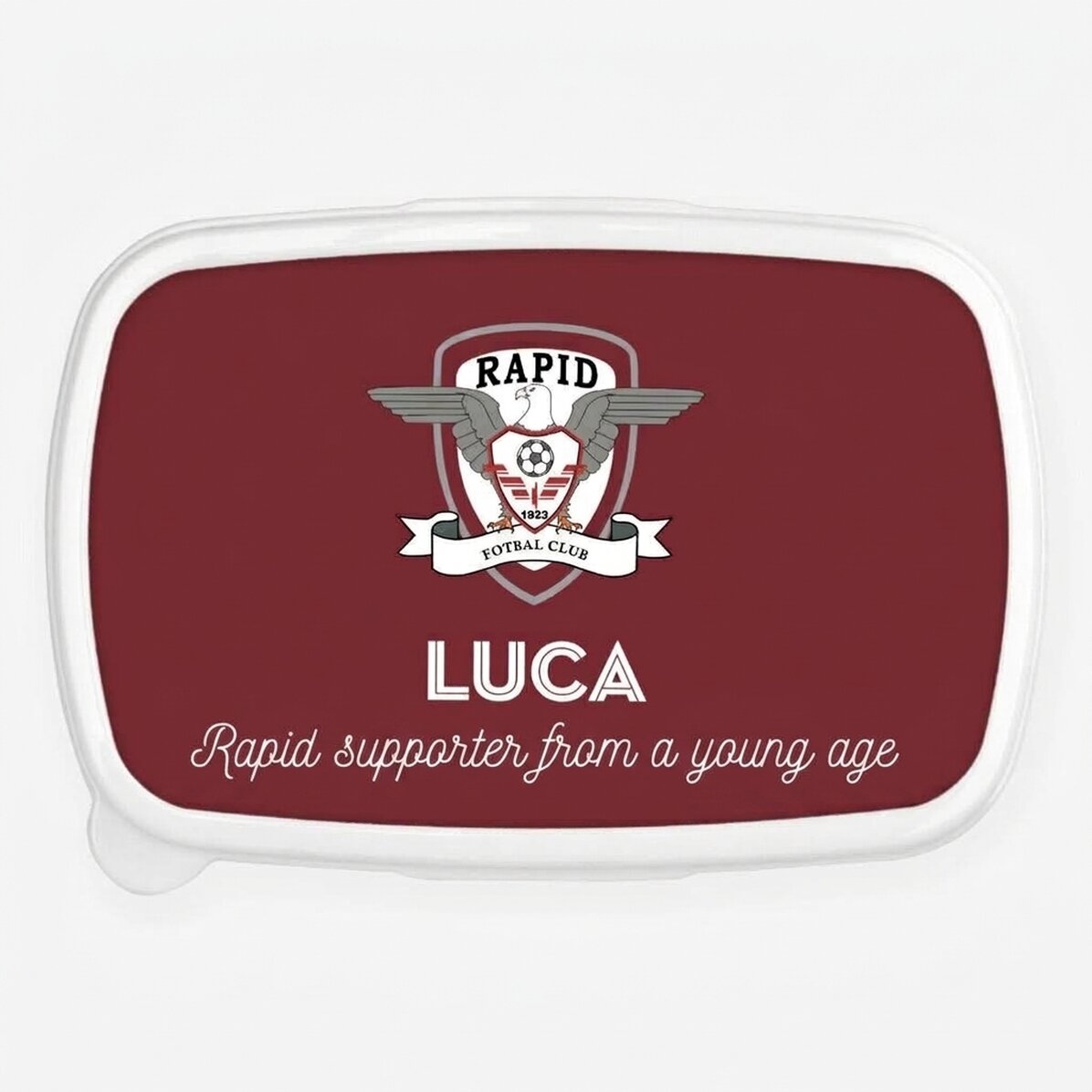 Lunch box, FC Rapid 1923 casserole dish personalised with name and text