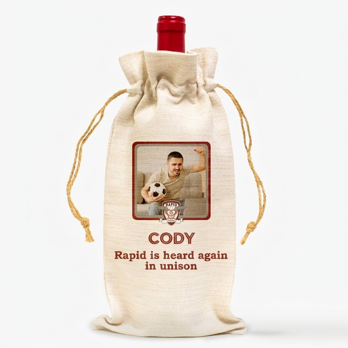 Personalised bag for FC Rapid wine bottle - Photo and message