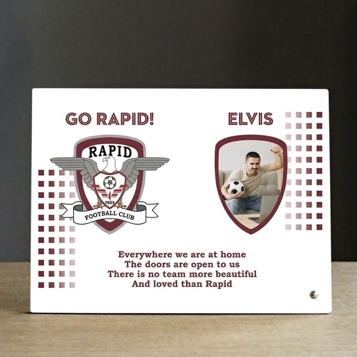 FC Rapid desk photo frame personalised with a photo and text - Rapid Anthem