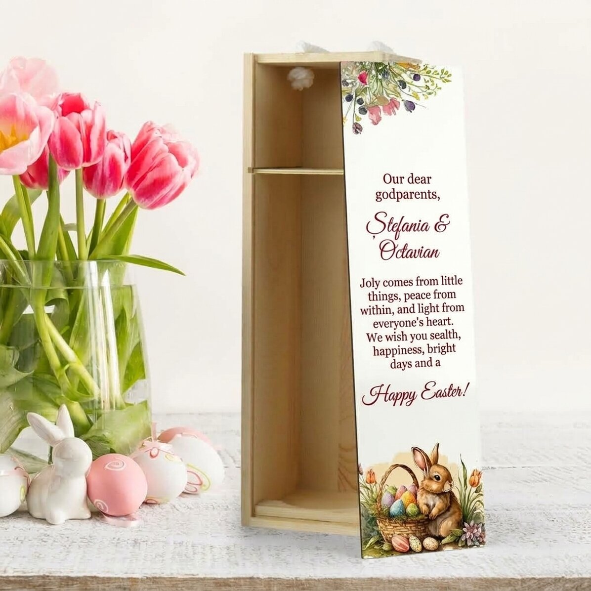 Personalised wine box with Easter message