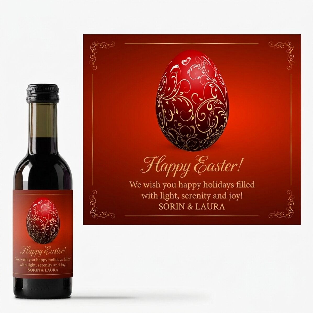 Mini wine bottle personalised with text - Happy Easter