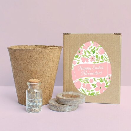 Flower planting kit in a customised box with text - Happy Easter!