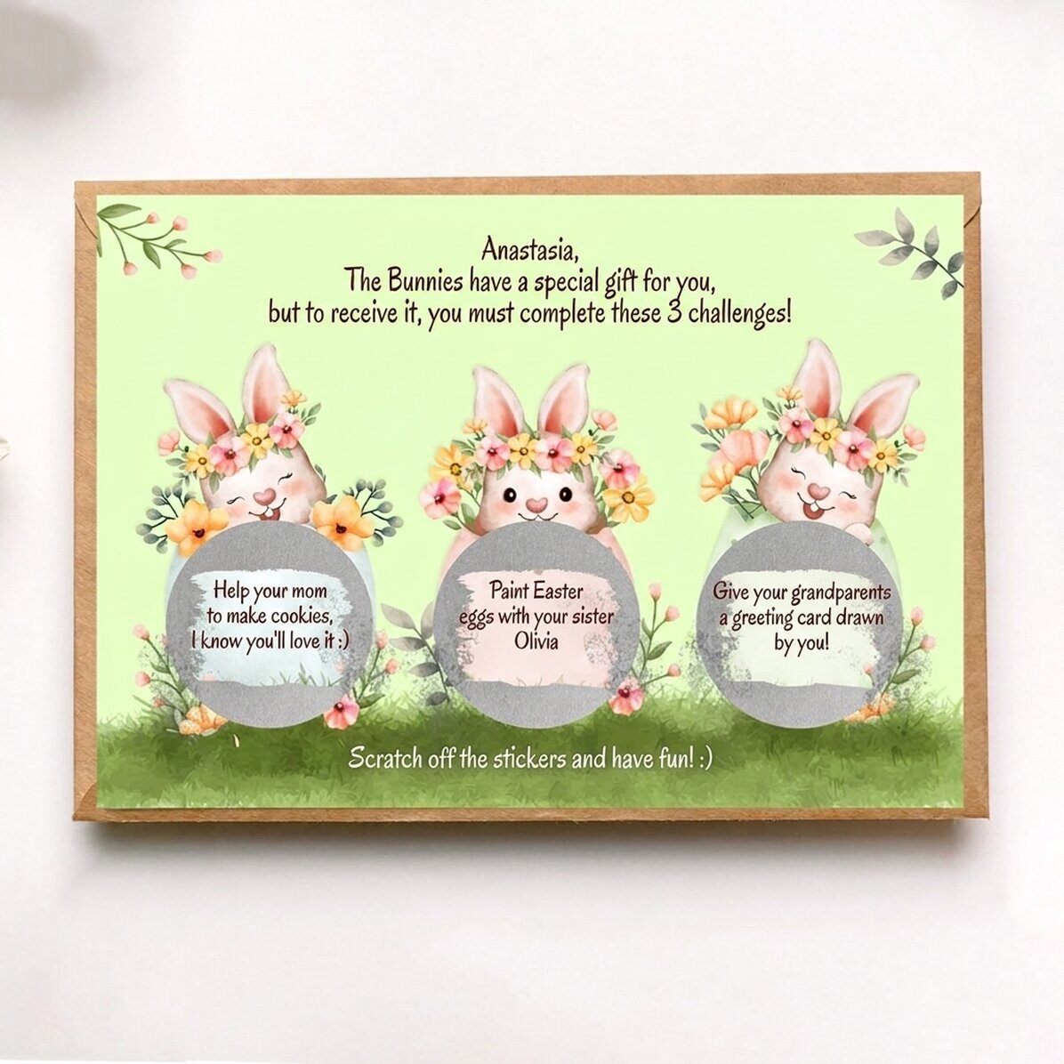 Personalised scratch card with Easter message - The Easter Bunny
