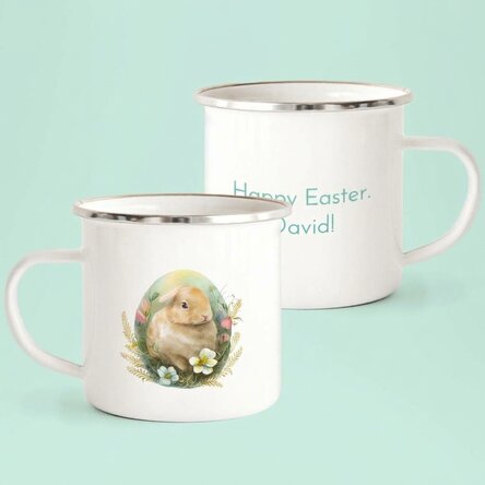 Personalised enamel metal mug with message - Happy Easter!