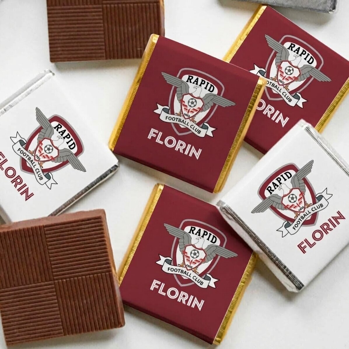 Set of 5 FC Rapid mini chocolates personalised with names