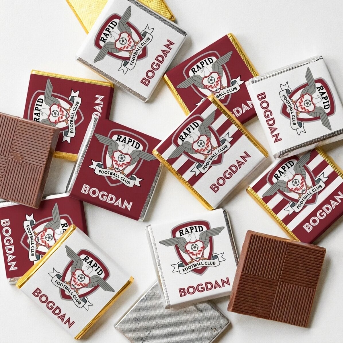 Set of 10 FC Rapid mini chocolates personalised with names