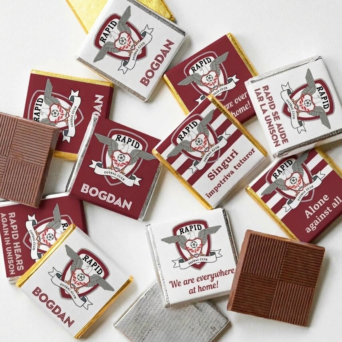 Set of 10 FC Rapid mini chocolates personalised with name and message