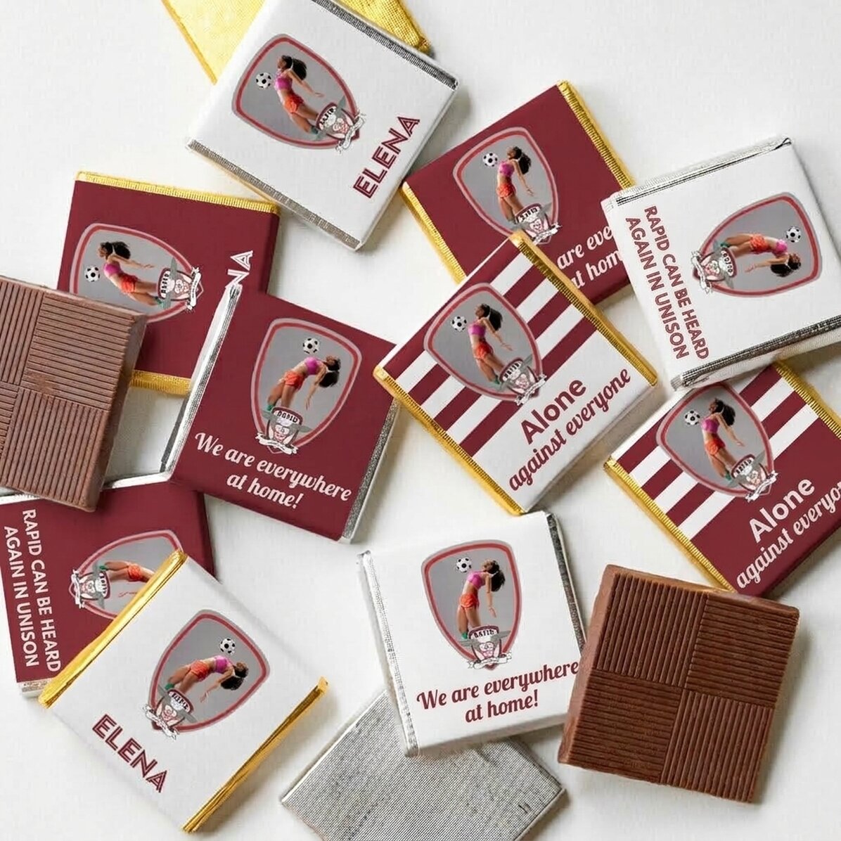 Set of 10 FC Rapid mini chocolates personalised with photos and message