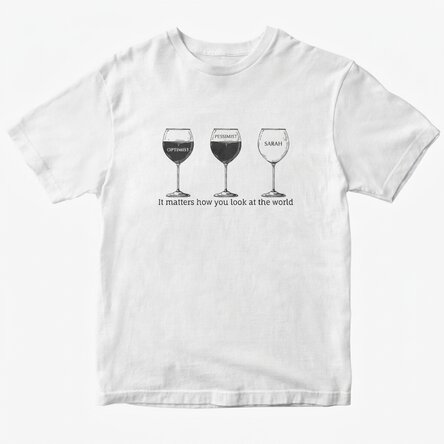 Custom cotton T-shirt with text - Optimist, pessimist and me