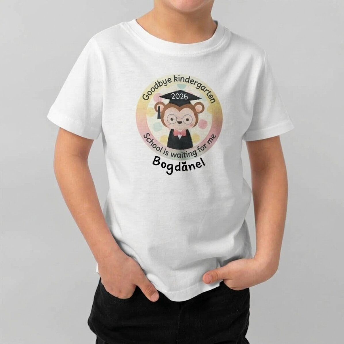 Customised cotton T-shirt for children with text - Goodbye nursery