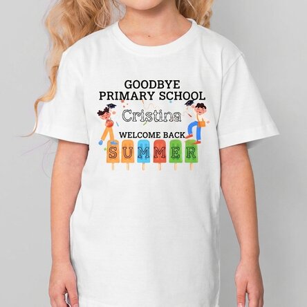 Customised cotton T-shirt for children with text - Goodbye primary school