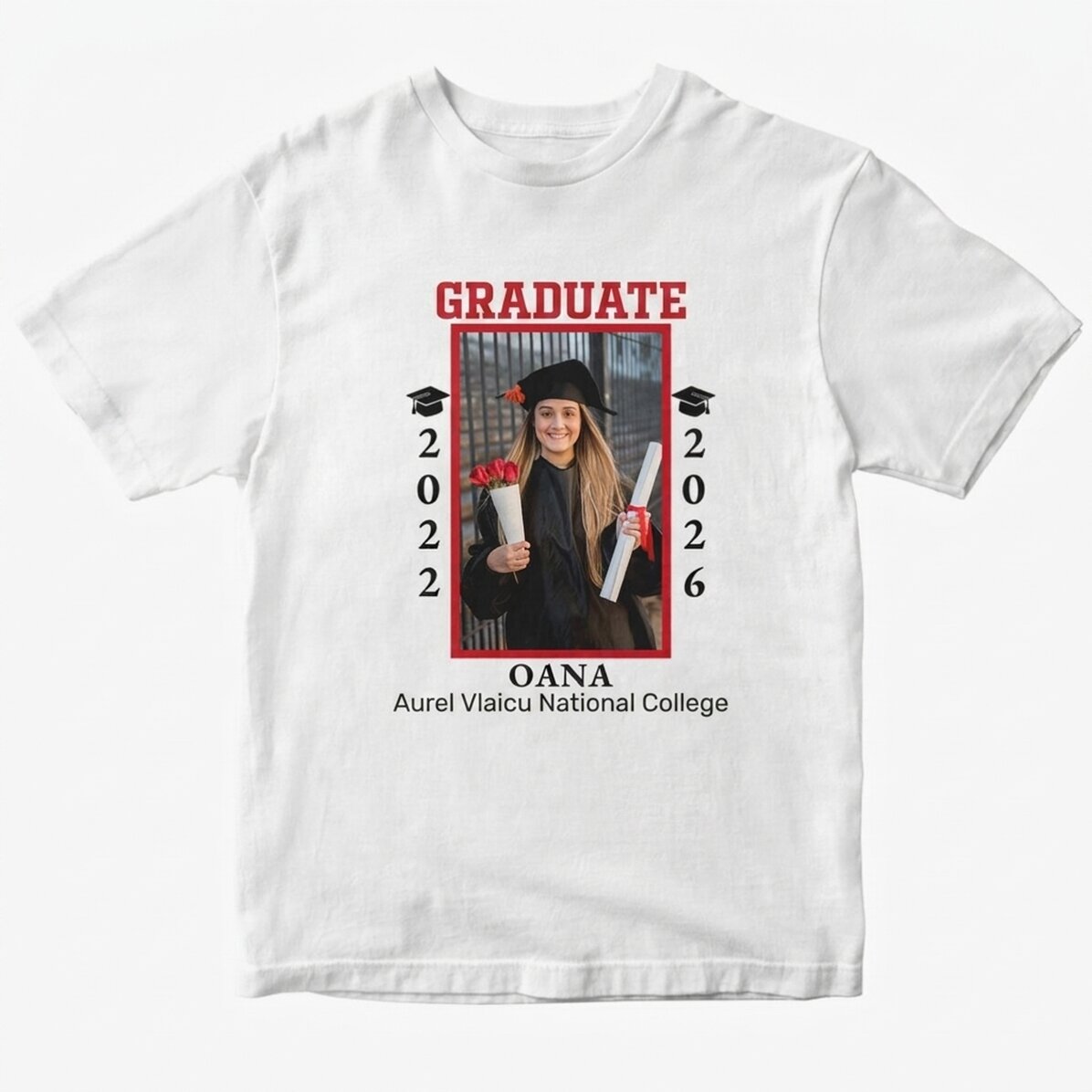 Personalised cotton T-shirt with photo and text - Graduation