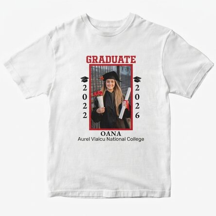 Personalised cotton T-shirt with photo and text - Graduation