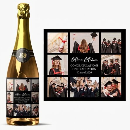 Personalised sparkling wine with 8 photos and message