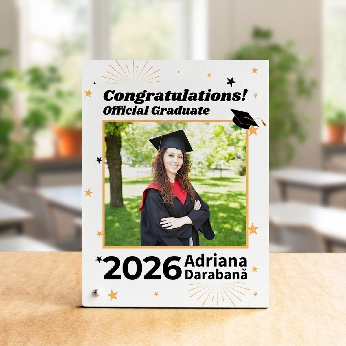 Personalised desk photo frame with photo and text - Official graduate