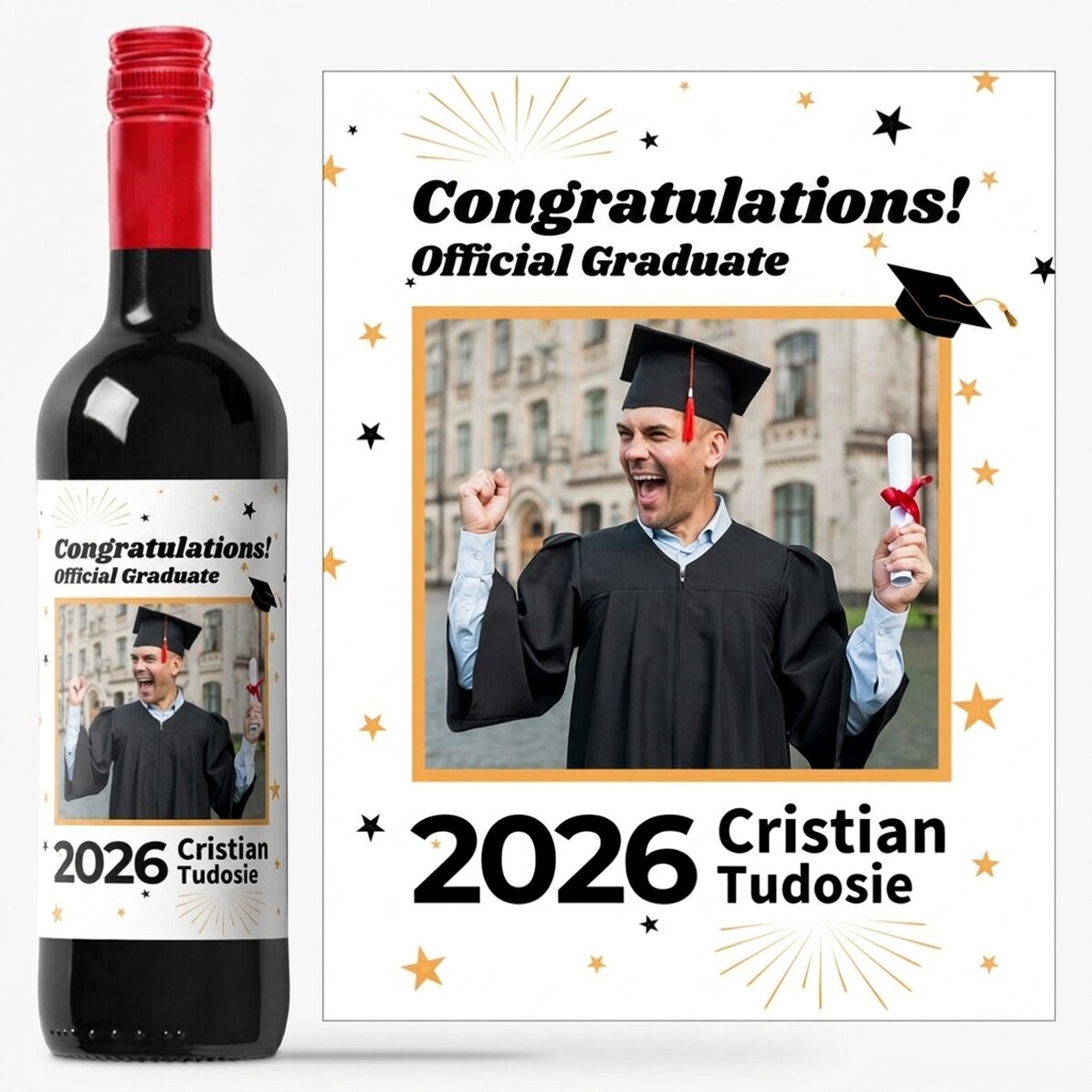 Personalised wine with a photo and text - Official graduate
