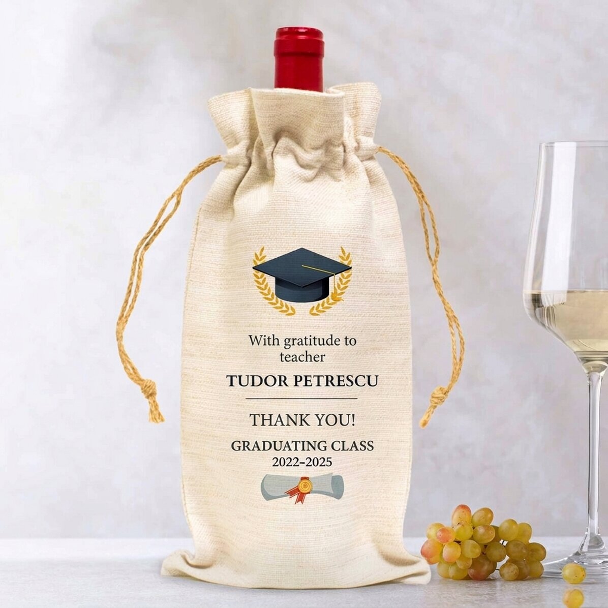 Personalised wine bottle bag with message - Graduation