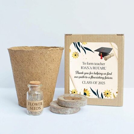 Flower planting kit in a personalised box with a message for teachers - Graduation