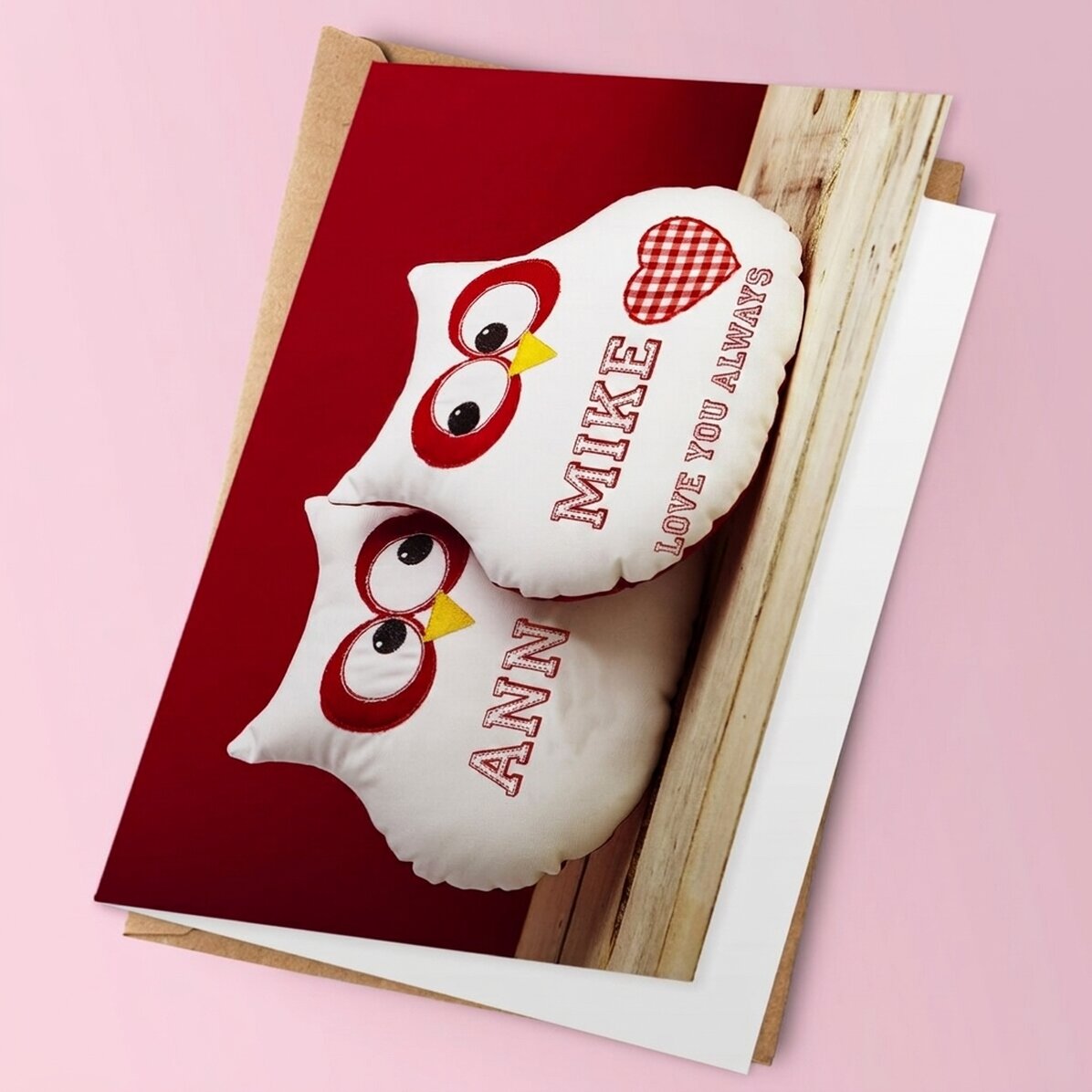 Personalised owl greeting card with heart