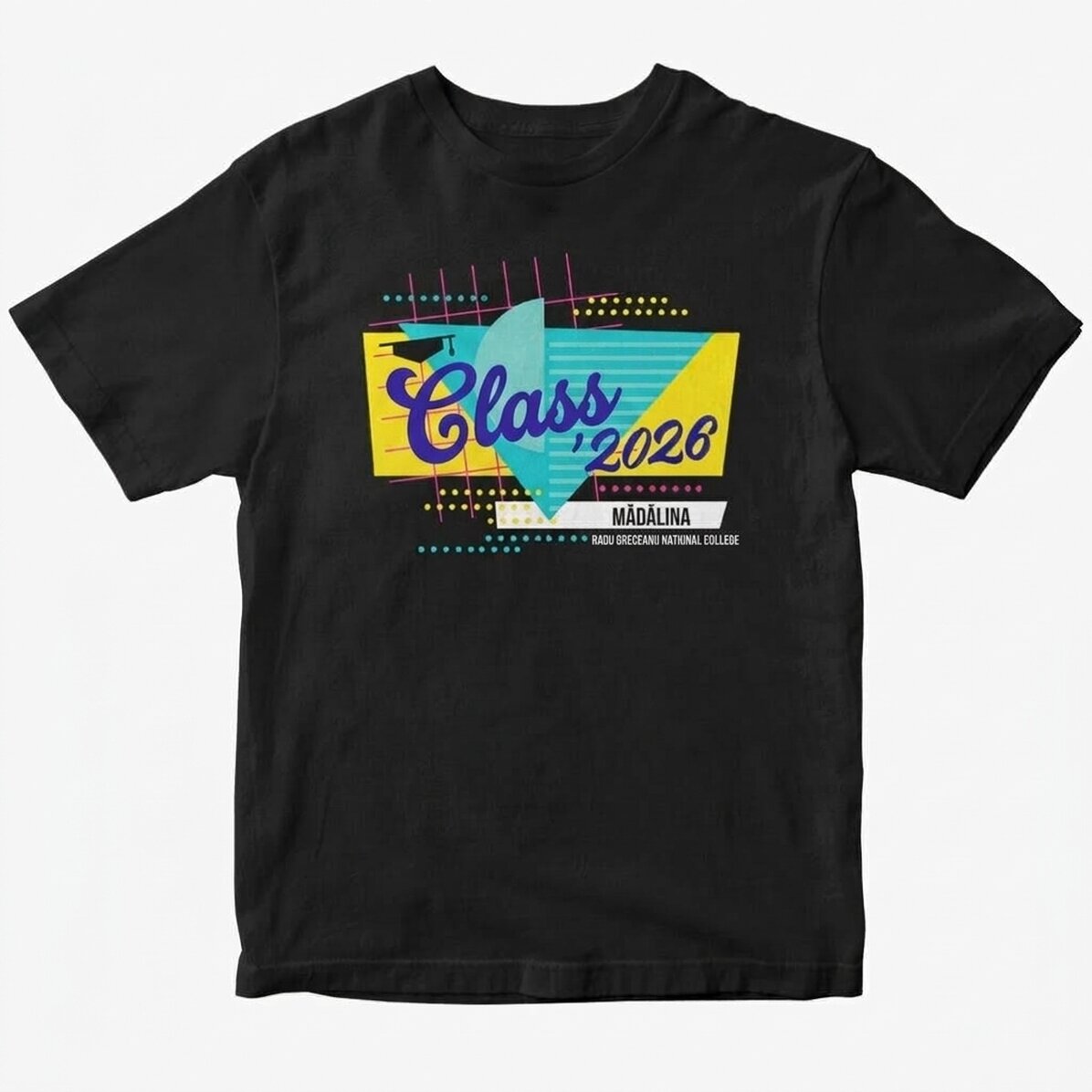 Personalised cotton T-shirt with text – Retro graduation design