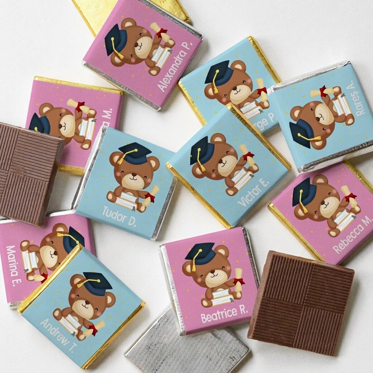 Set of 10 personalised mini graduation chocolates - Teddy bears