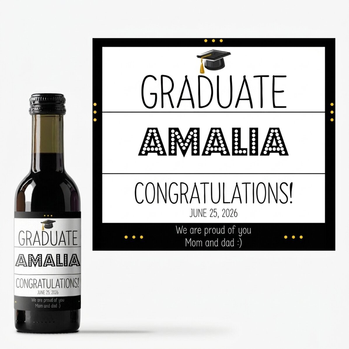 Mini bottle of wine for graduation, personalised with text - The delight of graduation