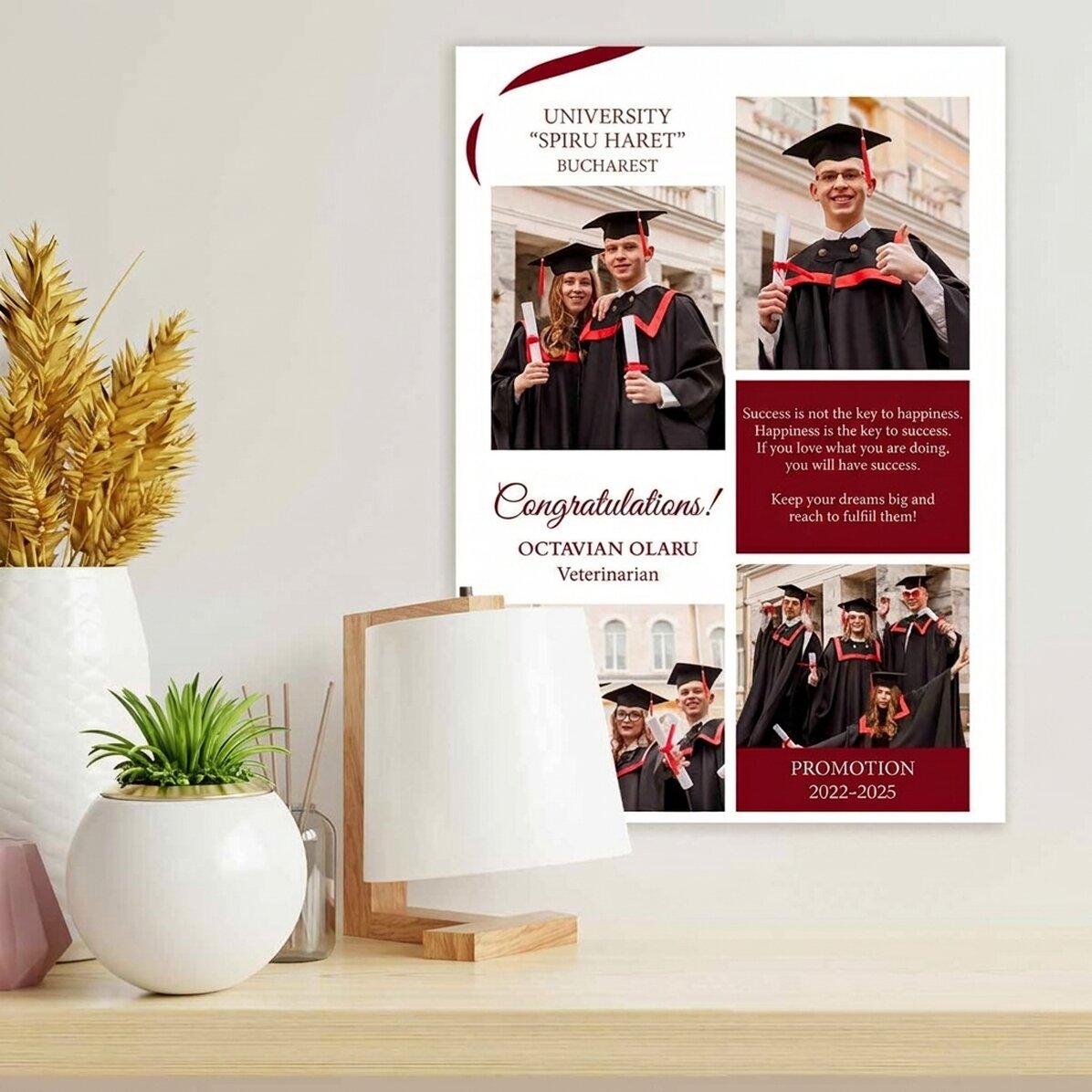 Personalised poster with 4 photos and message - Graduation