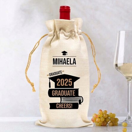 Wine bottle bag, personalised with a message for graduates