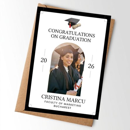 Personalised card with a photo and text for graduation