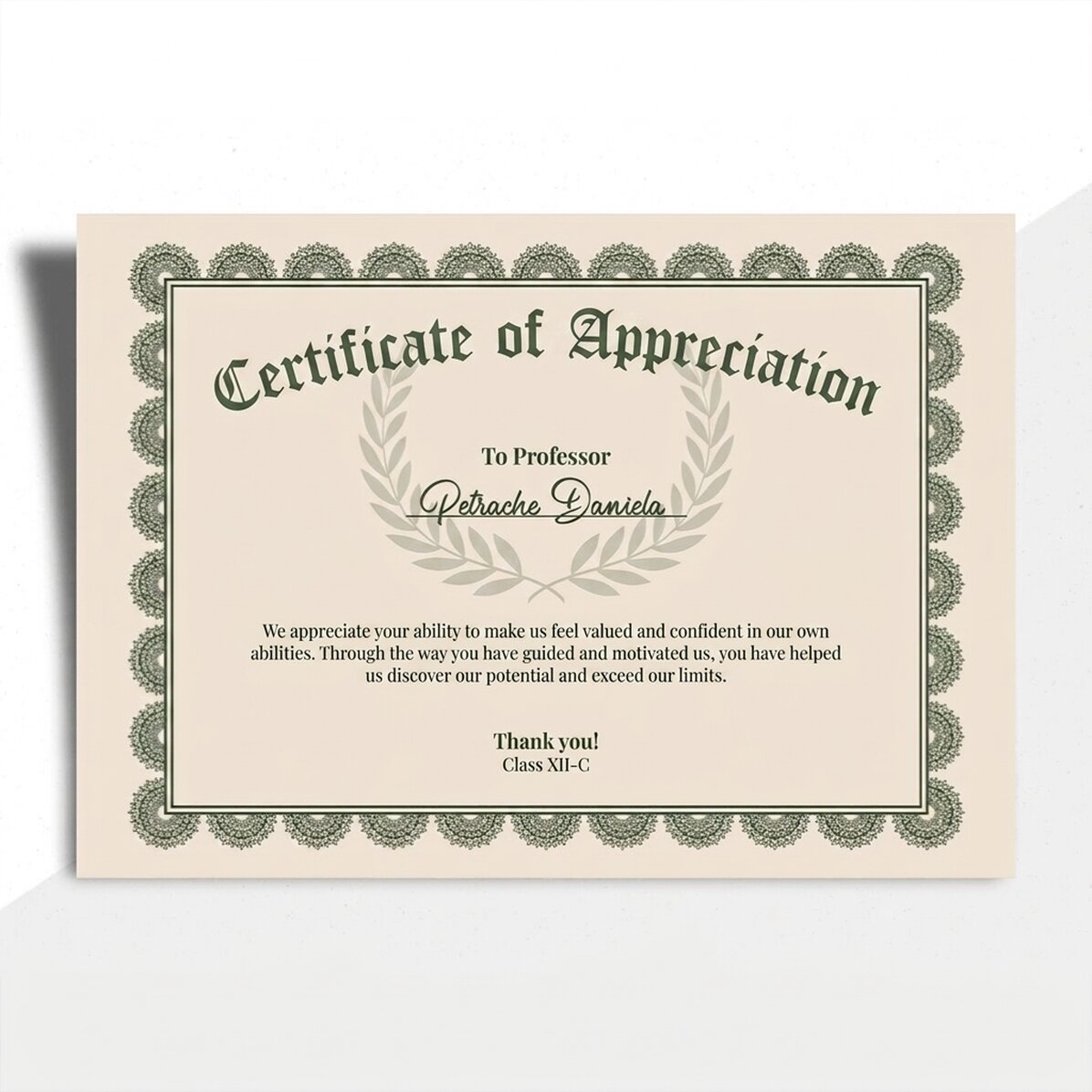 Personalised text diploma - Certificate of appreciation