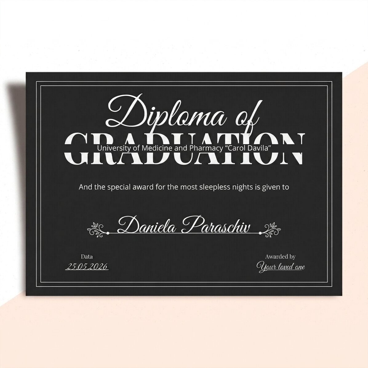 Personalised diploma with text - Graduation diploma