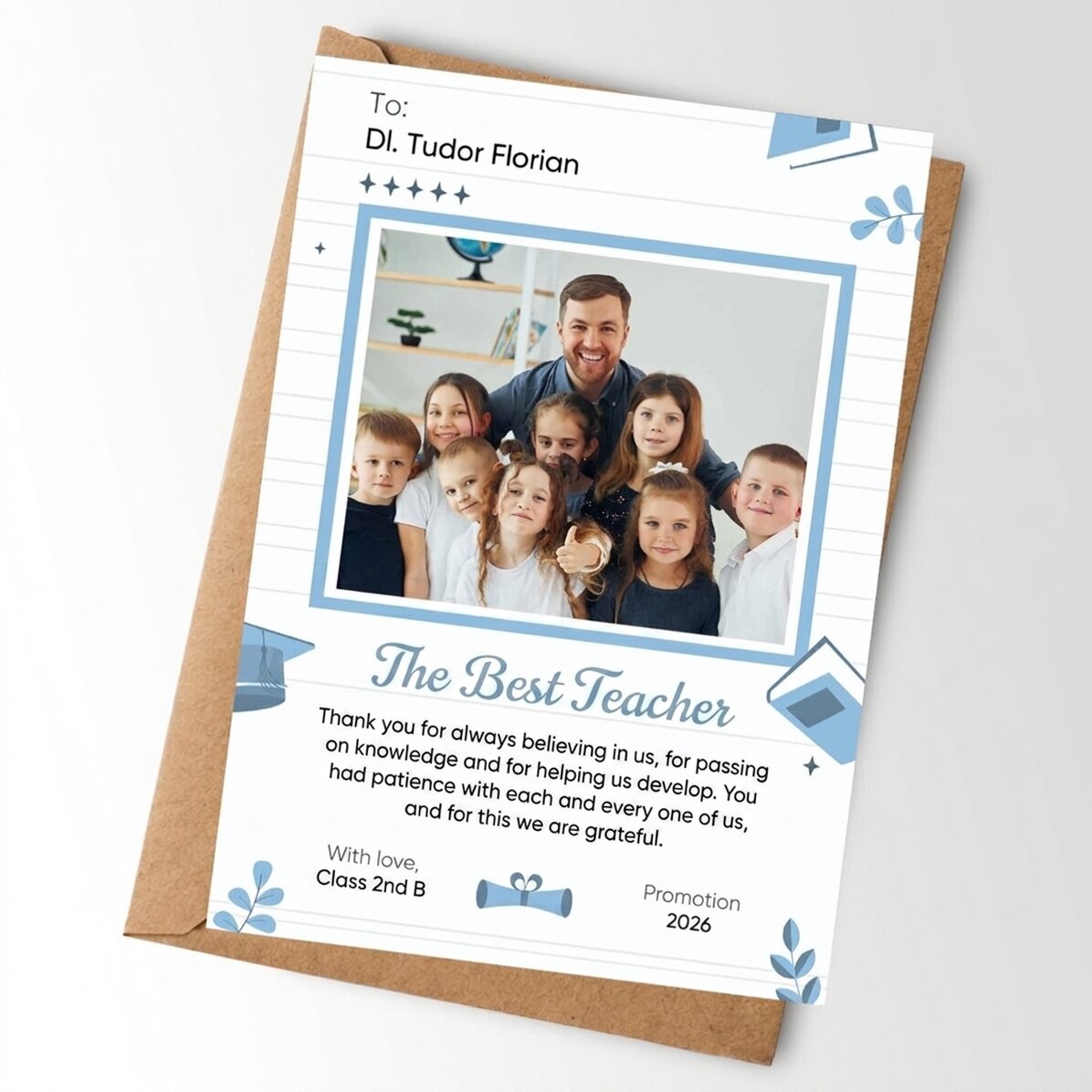 Personalised card with message - End of school year