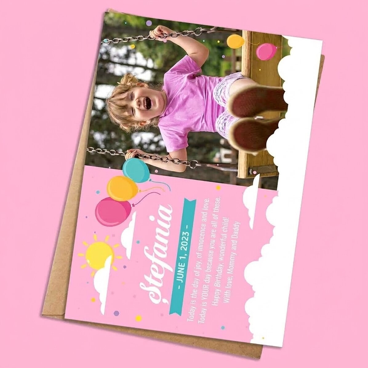 Personalised card with message and photo for Children