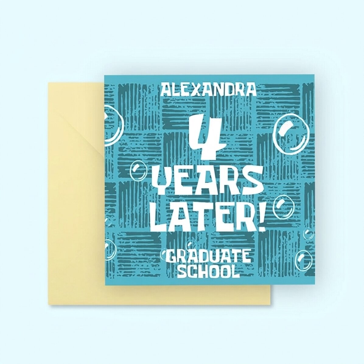 Personalised square card with text - 4 years later