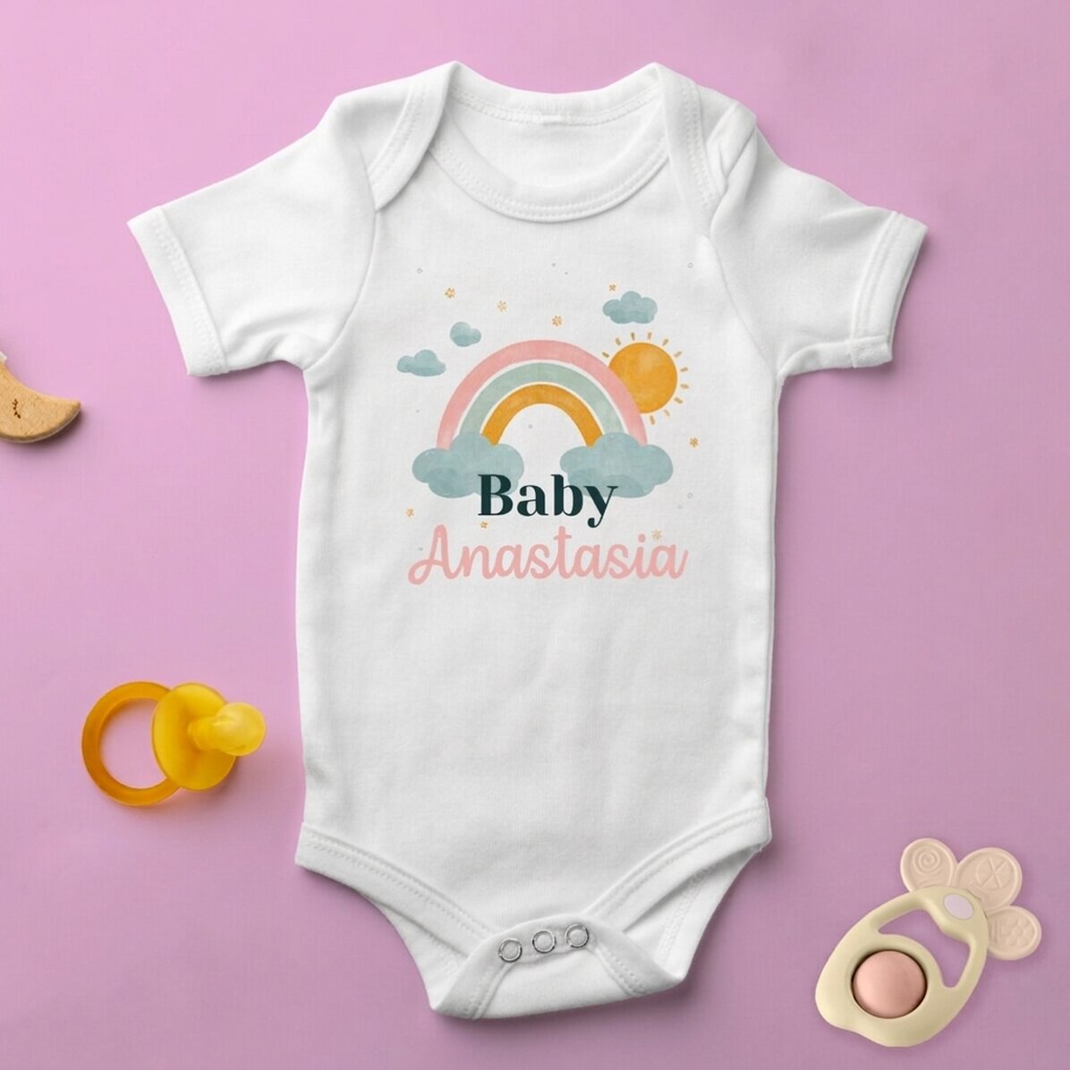Personalised baby bodysuit with name - Rainbow