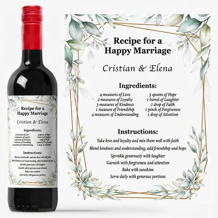 Personalised wine with message - The recipe for a happy marriage