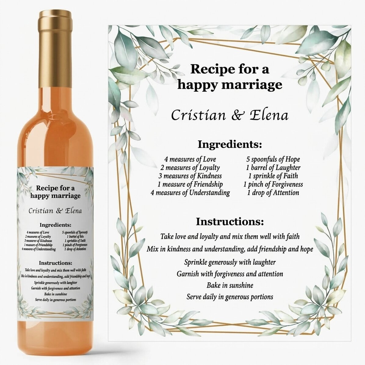 Personalised wine with message - The recipe for a happy marriage